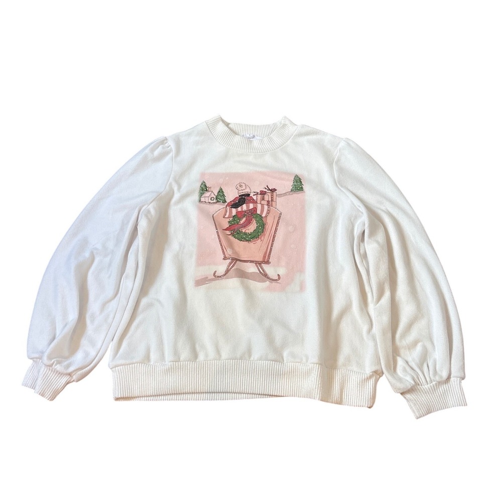 Love & Lace Sweatshirt Womens White Christmas Sleigh Graphic Holiday SIZE L‎